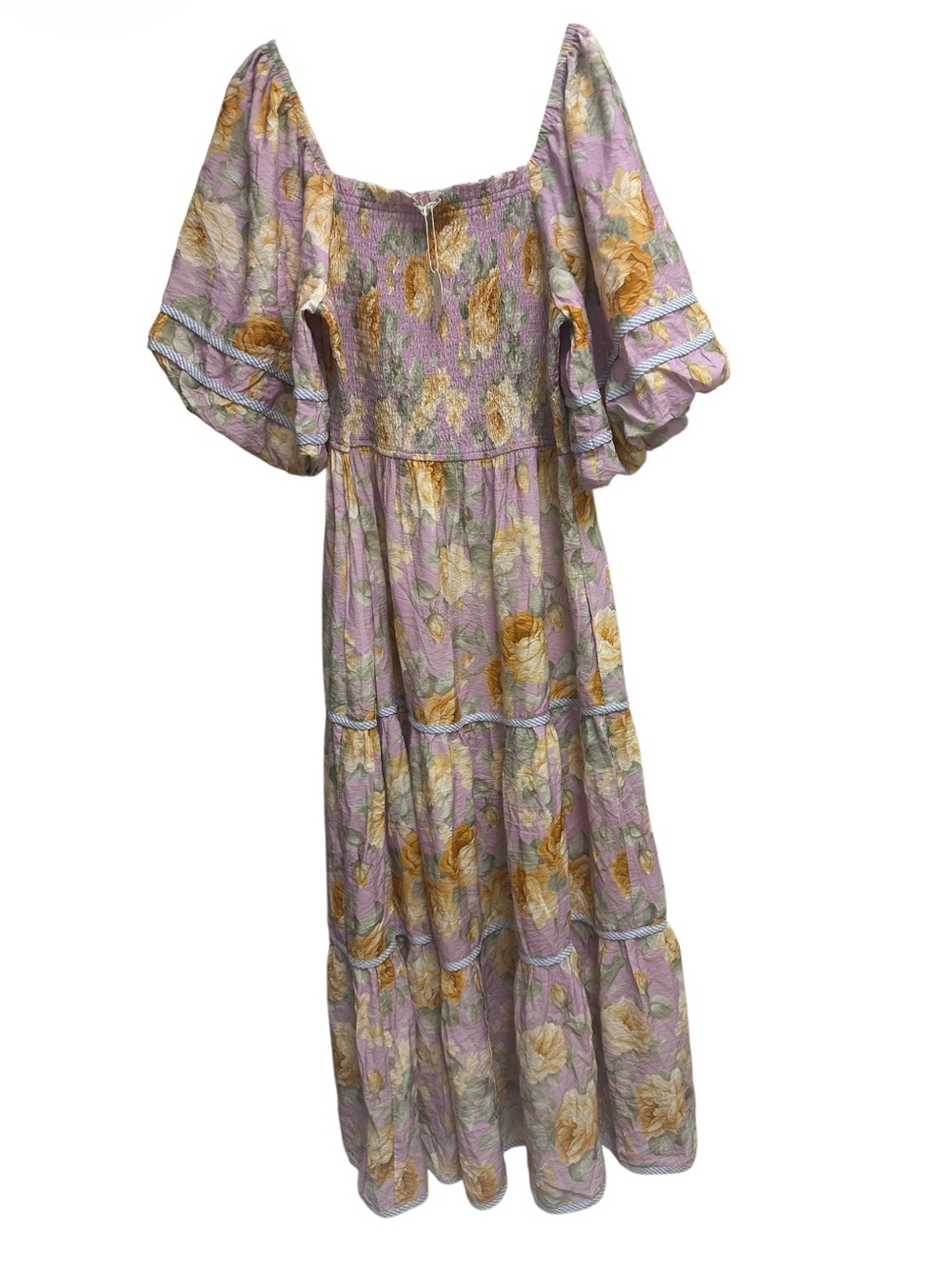 Oddi Los Angeles | Floral Smocked Cotton Maxi Dress Cottagecore Puff Sleeve 2XL - Picture 4 of 7